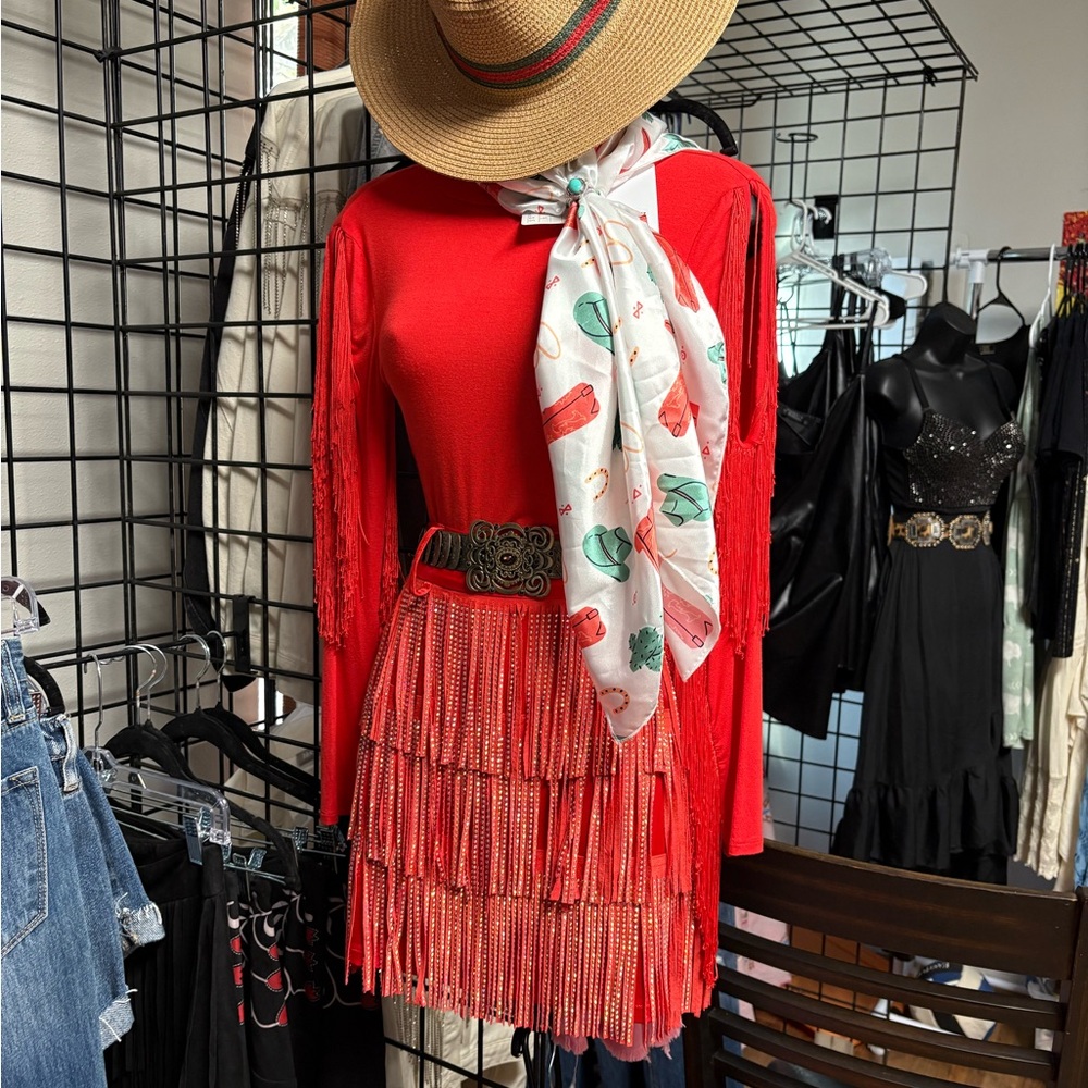 Red Fringed Mini Skirt